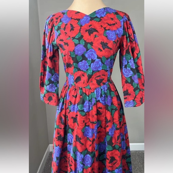 Vintage Lanz Originals Rockabilly Fit Flare Cottagecore Tea Party Floral Dress M - Picture 2 of 6